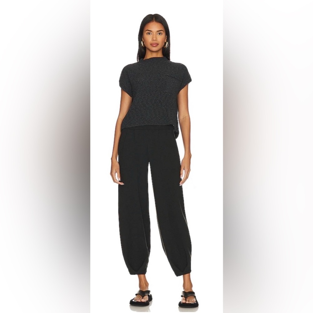 Free People Black Knit Tee & Black Wide Jogger Pants